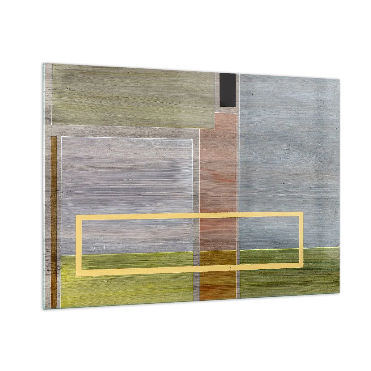 Obraz na szkle - Nowoczesna abstrakcja z prostokątnymi formami i kolorami ziemi - 100x70cm - Prosto i spokojnie - Nowoczesna dekoracja ścienna do salonu, kuchni i sypialni ARTTOR