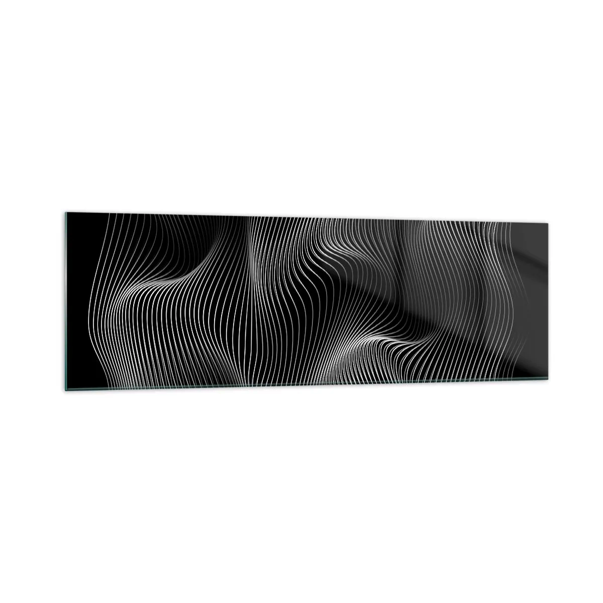 Obraz na szkle - Abstrakcyjne białe linie na czarnym tle - 160x50cm - Taniec światła w przestrzeni - Nowoczesna dekoracja ścienna do salonu i sypialni ARTTOR