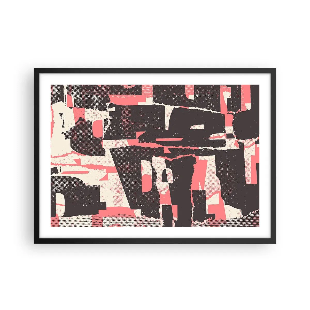 Plakat w czarnej ramie - Abstrakcyjna kompozycja w odcieniach różu i brązu - 70x50cm - Cały ten zgiełk - Nowoczesna dekoracja ścienna do salonu i sypialni ARTTOR