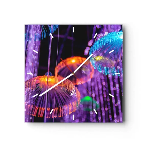 Zegar ścienny - Kolorowe świetlne meduzy w ciemnym otoczeniu - 30x30cm - Świetlna fontanna - Nowoczesna dekoracja ścienna do salonu i sypialni ARTTOR