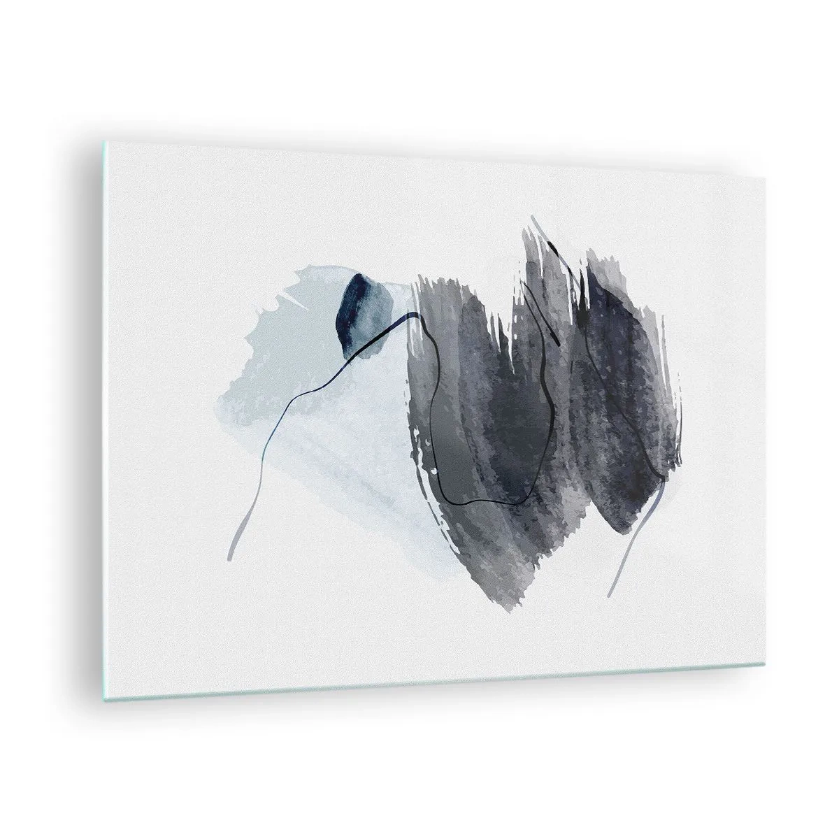 Obraz na szkle - Abstrakcyjna kompozycja w odcieniach granatu i szarości - 70x50cm - Intensywność i ruch - Nowoczesna dekoracja ścienna do salonu i sypialni ARTTOR