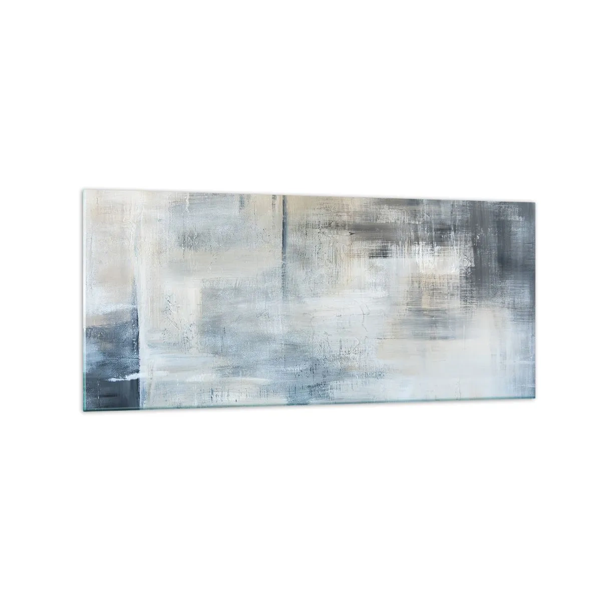 Obraz na szkle - Abstrakcyjna kompozycja w odcieniach błękitu i szarości - 120x50cm - Za zasłoną błękitu - Nowoczesna dekoracja ścienna do salonu i sypialni ARTTOR