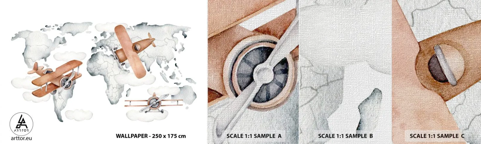Fototapeta Próbka Premium Canvas - W pionierskim duchu - Mapa Świata, Samoloty, Dziecięce - 100x30 cm
