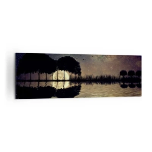 Obraz na płótnie - Magiczna noc z drzewami i odbiciem księżyca na wodzie - 160x50cm - Noc na krańcu świata - Nowoczesna dekoracja ścienna do salonu i sypialni ARTTOR