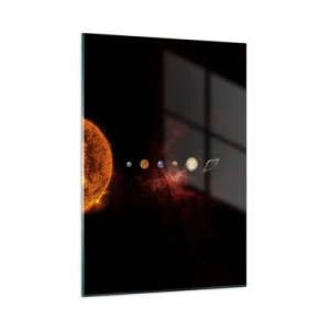 Obraz na szkle - Układ planetarny z Słońcem na czarnym tle - 50x70cm - Nasza okolica - Nowoczesna dekoracja ścienna do salonu, kuchni i sypialni ARTTOR