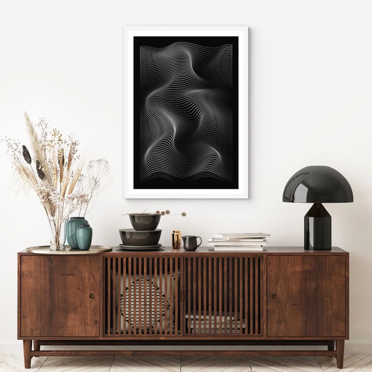 Plakat w białej ramie - Taniec światła w przestrzeni - 70x100 cm