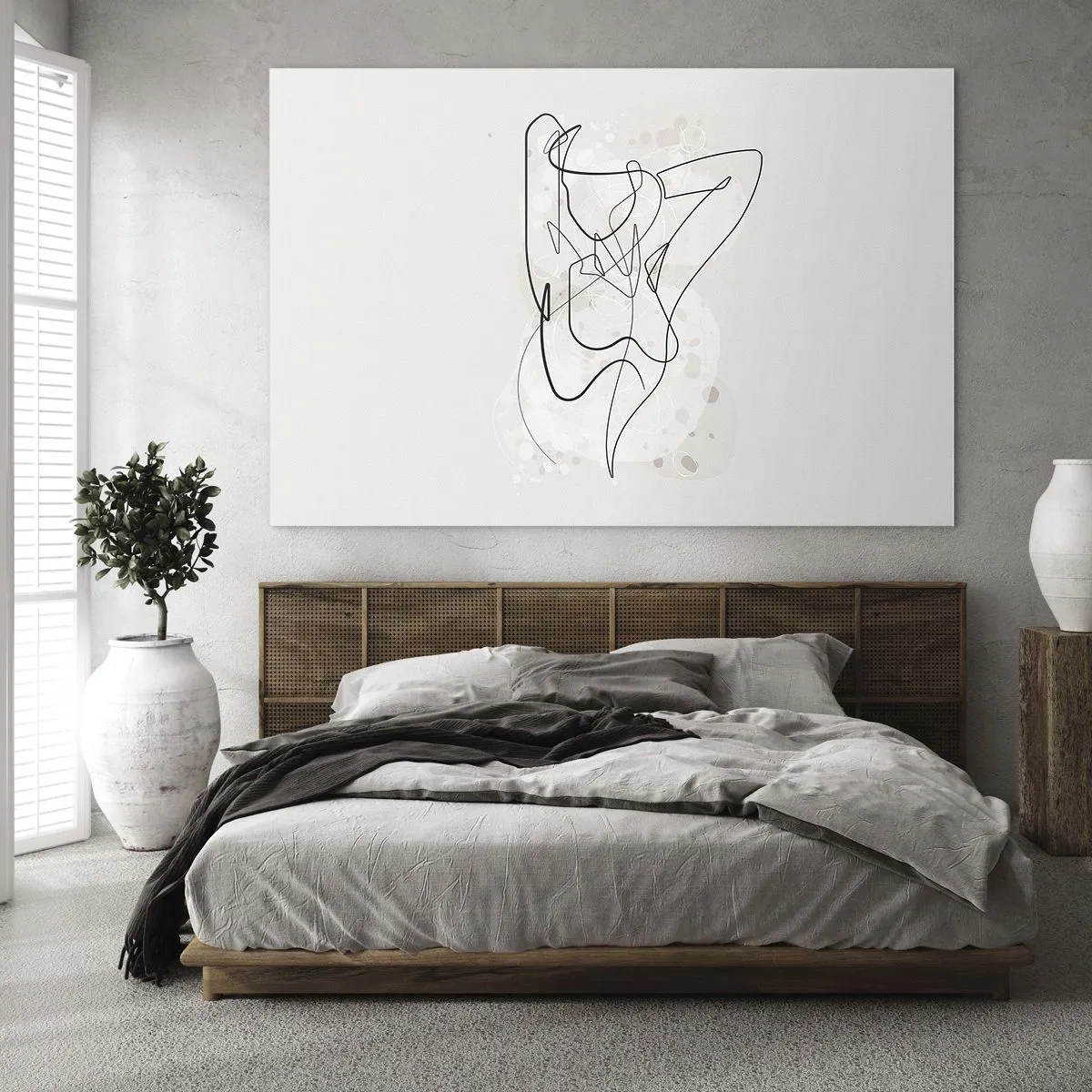 Obraz na szkle - Kobieca sylwetka narysowana jedną linią na jasnym tle - 120x80cm - Sztuka uwodzenia - Nowoczesna dekoracja ścienna do salonu, kuchni i sypialni ARTTOR