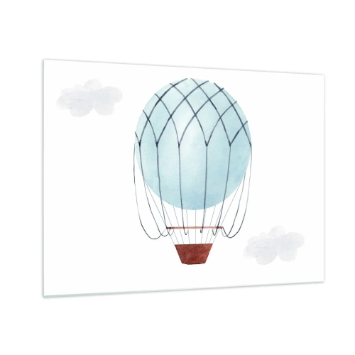 Obraz na szkle - Niebieski balon na gorące powietrze w chmurach - 70x50cm - Cały w chmurach - Nowoczesna dekoracja ścienna do salonu i sypialni ARTTOR
