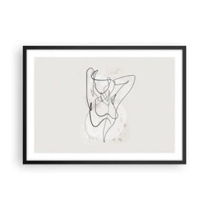 Plakat w czarnej ramie - Abstrakcyjna postać w stylu line art na jasnym tle - 70x50cm - Sztuka uwodzenia - Nowoczesna dekoracja ścienna do salonu i sypialni ARTTOR