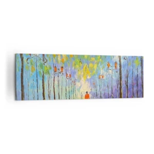 Obraz na płótnie - Malowniczy spacer wśród latarni w deszczową noc - 160x50cm - Nocna piosenka deszczu - Nowoczesna dekoracja ścienna do salonu i sypialni ARTTOR