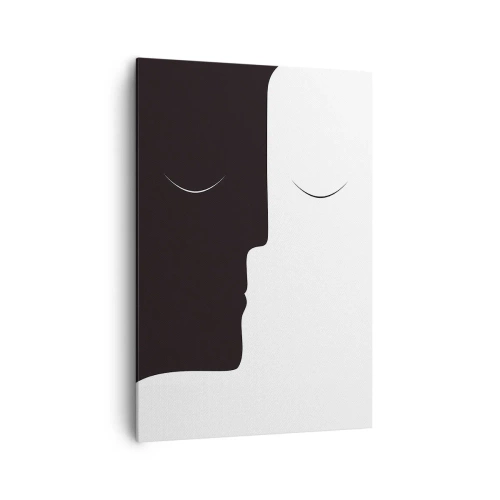 Obraz na płótnie - Minimalistyczna sylwetka dwóch twarzy w kontrastowych kolorach - 70x100cm - Jedność przeciwieństw - Nowoczesna dekoracja ścienna do salonu i sypialni ARTTOR