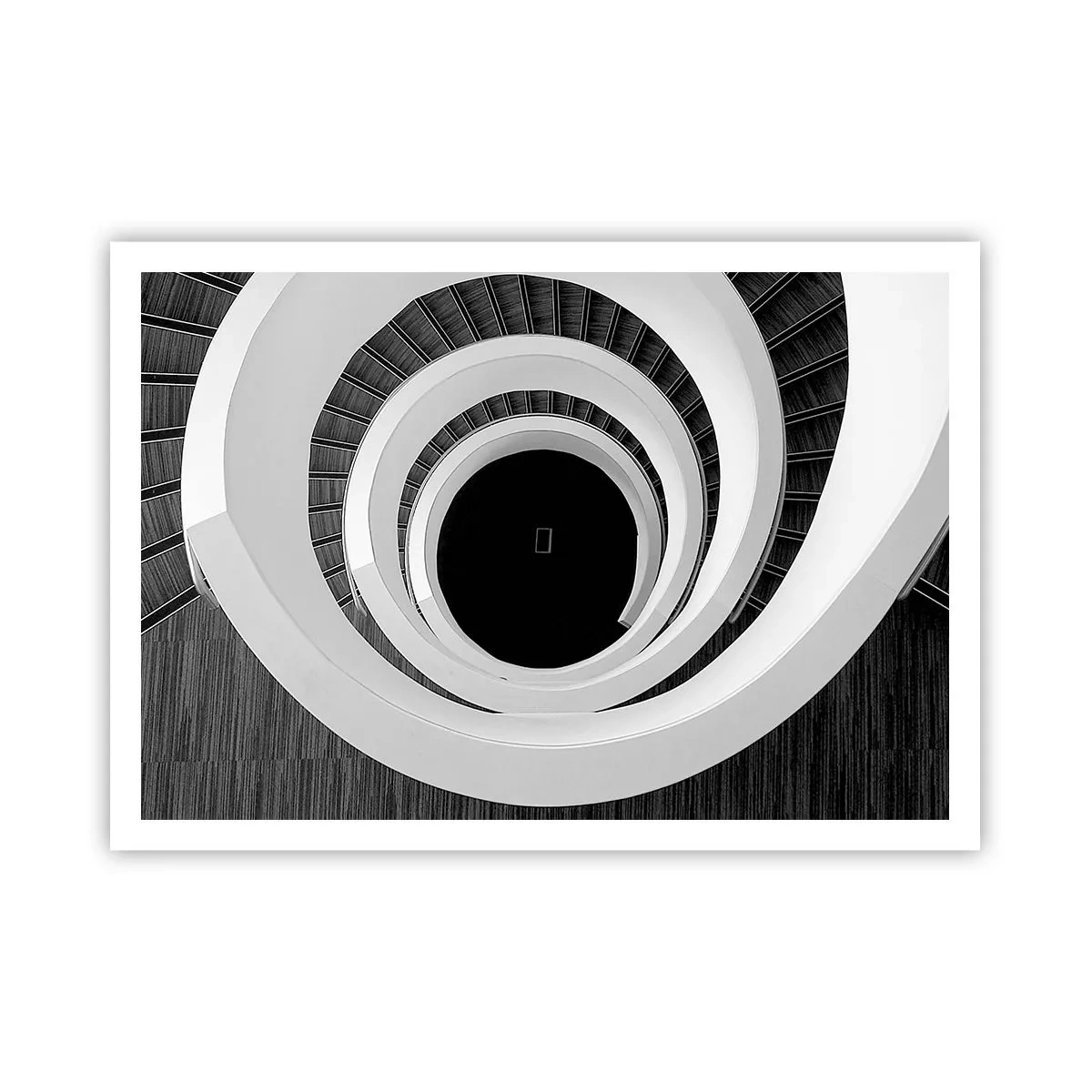Plakat - Czarno-biała spirala schodów w nowoczesnym stylu - 100x70cm - Do istoty rzeczy - Nowoczesna dekoracja ścienna do salonu i sypialni ARTTOR