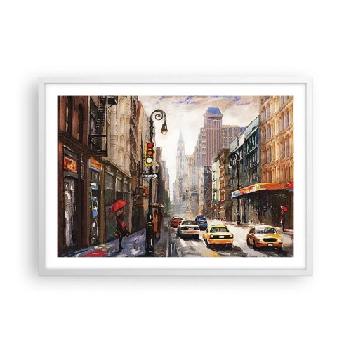 Plakat w białej ramie - Nowy Jork – w deszczu tez kolorowy - 70x50 cm