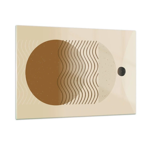 Obraz na szkle - Kompozycja geometryczna z falami i kołami w beżowej kolorystyce - 120x80cm - O pochodzeniu figur geometrycznych - Nowoczesna dekoracja ścienna do salonu, kuchni i sypialni ARTTOR