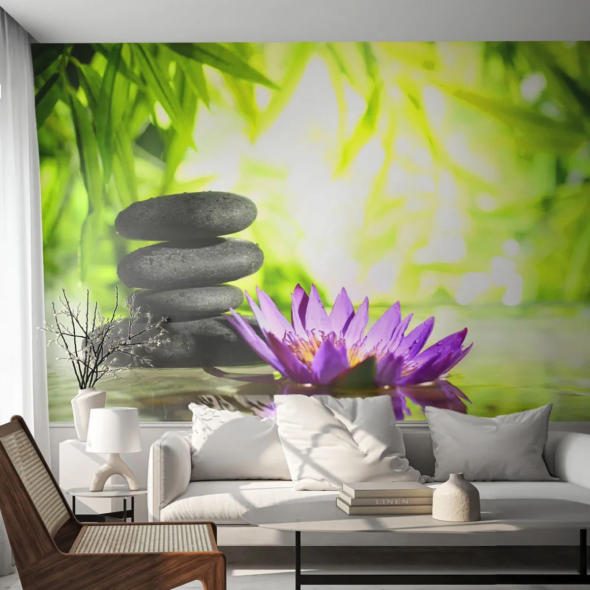 Fototapeta Premium Canvas - W bambusowym chruśniaku - Kwiat, Kwiat Lotosu, Bambus - 250x175 cm
