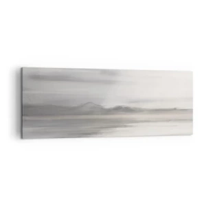 Obraz na płótnie - Subtelny pejzaż w odcieniach szarości i beżu - 140x50cm - Zamyślona dal - Nowoczesna dekoracja ścienna do salonu i sypialni ARTTOR