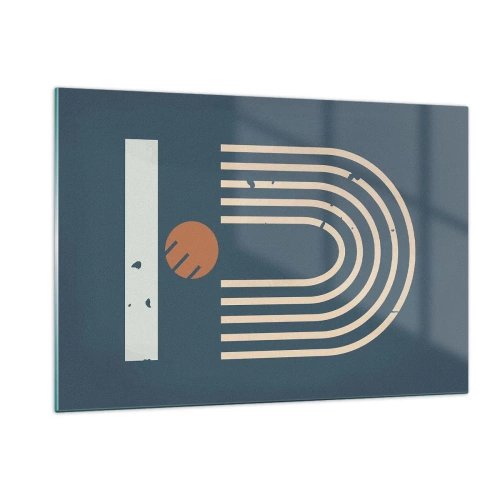 Obraz na szkle - Geometryczna kompozycja w stylu retro na ciemnym tle - 120x80cm - Geometria na granacie - Nowoczesna dekoracja ścienna do salonu, kuchni i sypialni ARTTOR