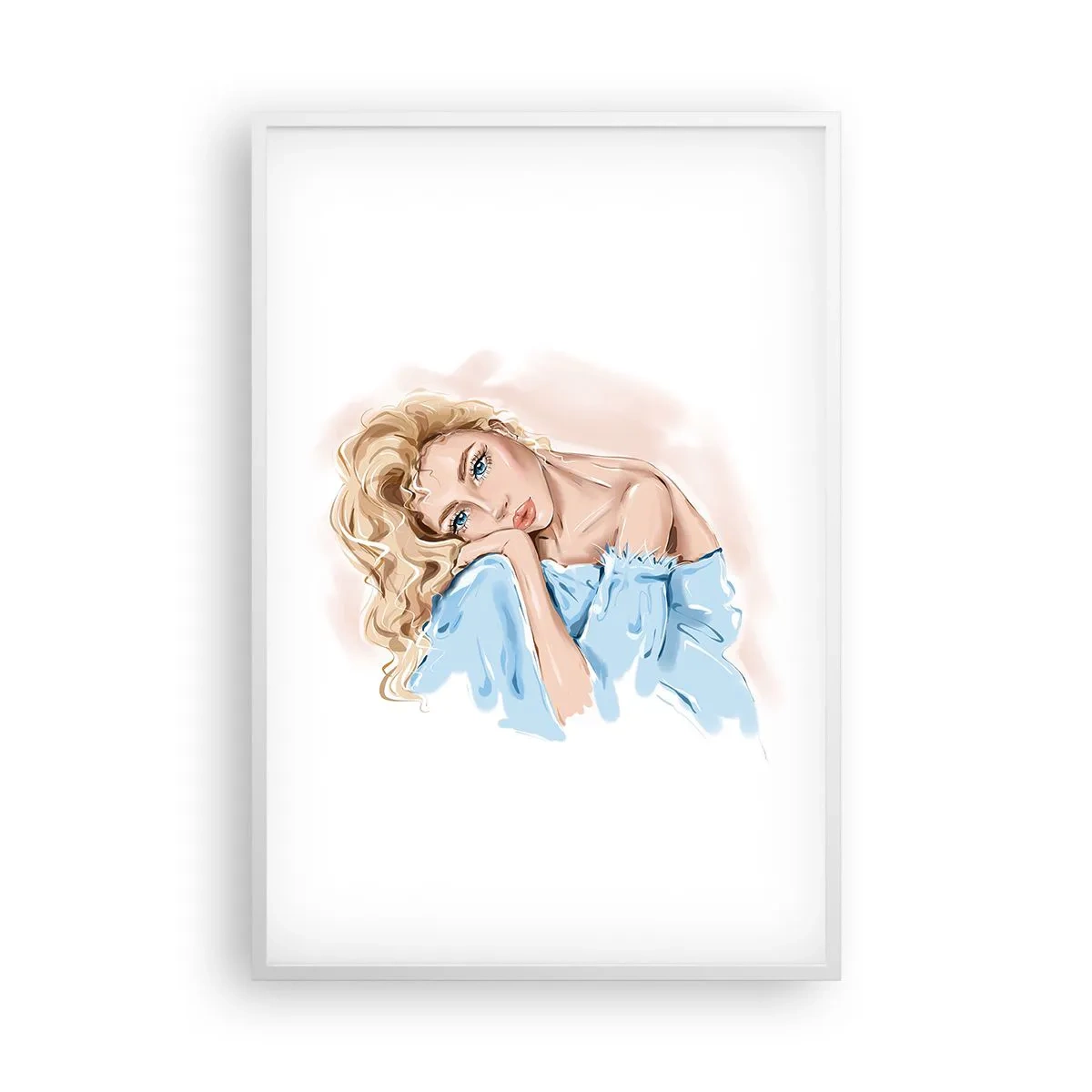 Plakat w białej ramie - Rozmarzona w błękicie - 61x91 cm