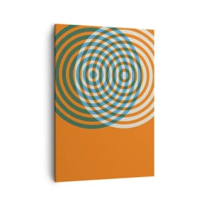 Obraz na płótnie - Abstrakcyjny wzór koncentrycznych okręgów na pomarańczowym tle - 50x70cm - Abstrakcyjna wariacja kolista - Nowoczesna dekoracja ścienna do salonu, kuchni i sypialni ARTTOR