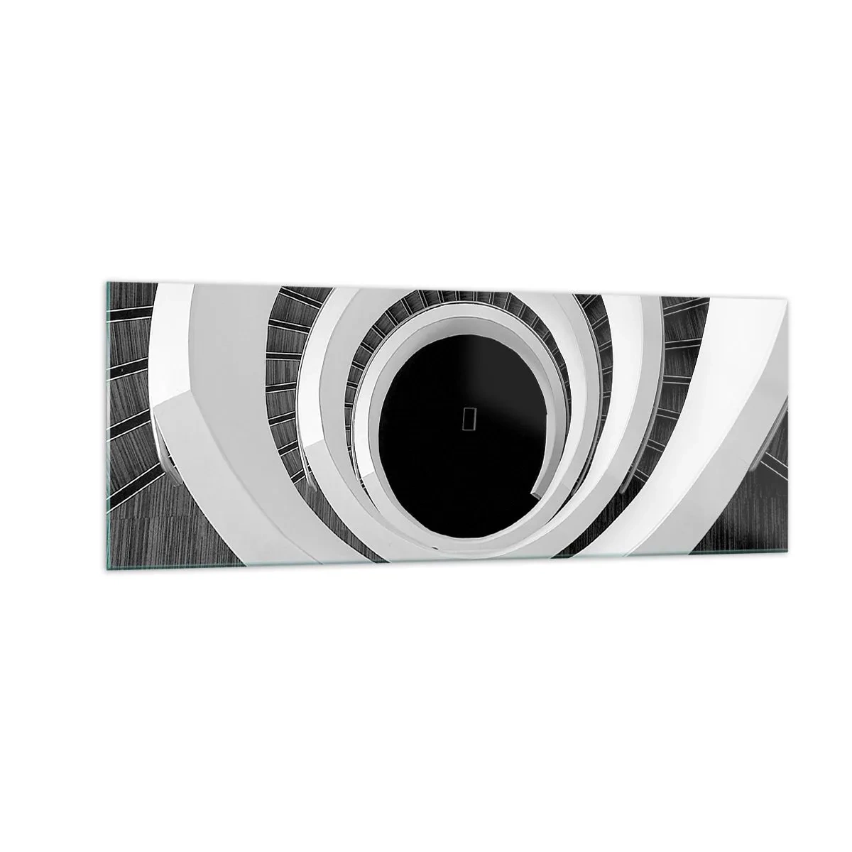 Obraz na szkle - Czarno-biała spirala schodów w nowoczesnym stylu - 140x50cm - Do istoty rzeczy - Nowoczesna dekoracja ścienna do salonu i sypialni ARTTOR