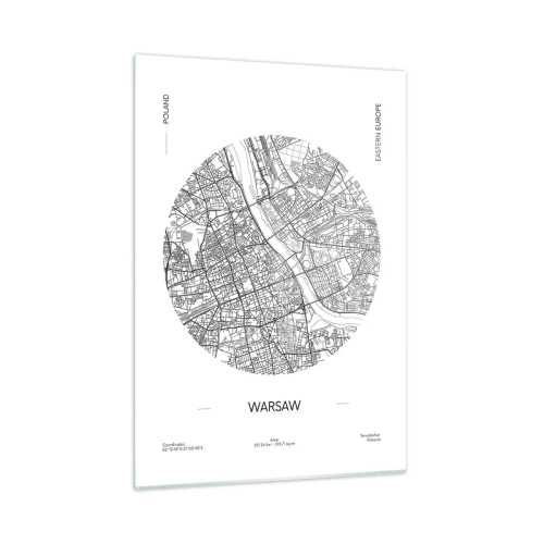 Obraz na szkle - Mapa Warszawy w formie graficznej ilustracji - 50x70cm - Anatomia Warszawy - Nowoczesna dekoracja ścienna do salonu, kuchni i sypialni ARTTOR