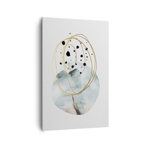 Obraz na płótnie - Minimalistyczna abstrakcja z geometrycznym wzorem i złotymi liniami - 80x120cm - W objęciach przestrzeni - Nowoczesna dekoracja ścienna do salonu i sypialni ARTTOR