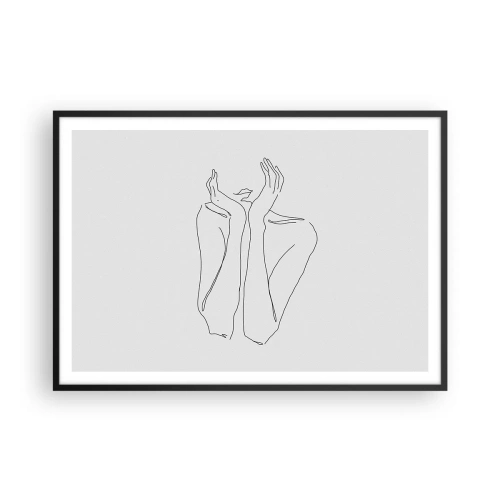 Plakat w czarnej ramie - Minimalistyczny rysunek twarzy i dłoni linią - 100x70cm - O czym marzą dziewczyny - Nowoczesna dekoracja ścienna do salonu i sypialni ARTTOR