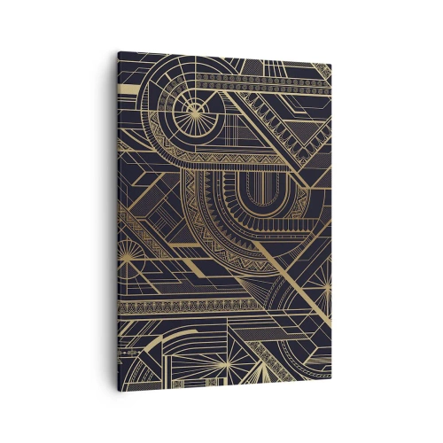 Obraz na płótnie - Geometryczna kompozycja w stylu art deco w odcieniach złota i czerni - 50x70cm - Koncepty, idee, plany - Nowoczesna dekoracja ścienna do salonu, kuchni i sypialni ARTTOR