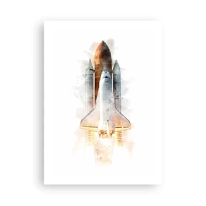 Plakat - Startujący wahadłowiec kosmiczny w stylu akwarelowym - 50x70cm - Odkrywcy na start - Nowoczesna dekoracja ścienna do salonu, kuchni i sypialni ARTTOR