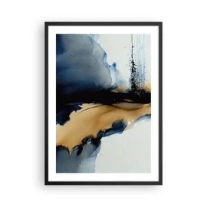 Plakat w czarnej ramie - Abstrakcyjna kompozycja w odcieniach granatu i złota - 50x70cm - Za zasłoną - Nowoczesna dekoracja ścienna do salonu i sypialni ARTTOR