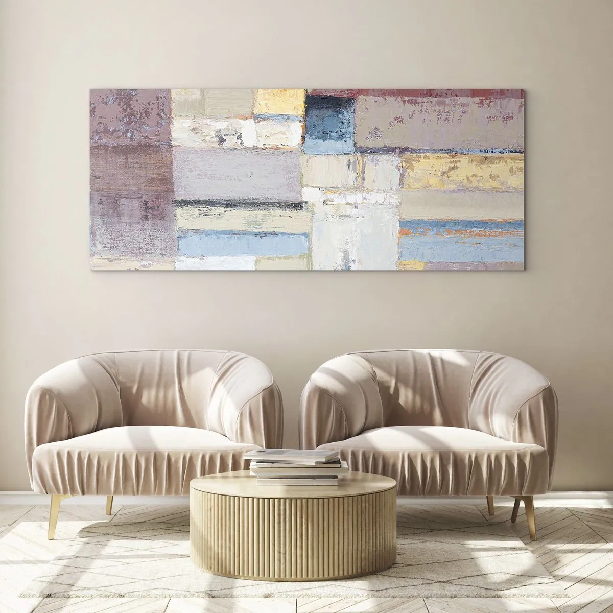 Obraz na szkle - Geometryczna kompozycja w pastelowych barwach - 120x50cm - Spokój geometrii - Nowoczesna dekoracja ścienna do salonu i sypialni ARTTOR