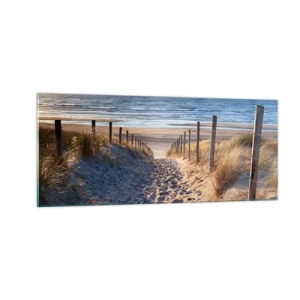 Obraz na szkle - Morza szum, ptaków śpiew, dzika plaża pośród traw… - 100x40 cm