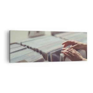 Obraz na płótnie - Ręce przeglądające kolekcję winyli - 140x50cm - W poszukiwaniu wzruszeń - Nowoczesna dekoracja ścienna do salonu i sypialni ARTTOR