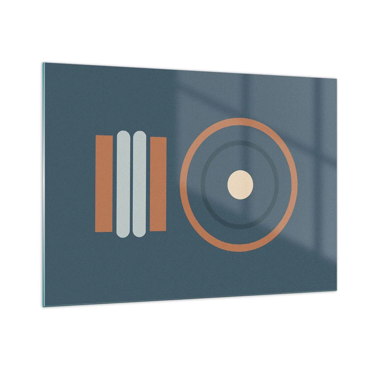 Obraz na szkle - Abstract geometric shapes in muted colors, featuring circles and lines - 100x70cm - Istota rzeczy - Nowoczesna dekoracja ścienna do salonu, kuchni i sypialni ARTTOR