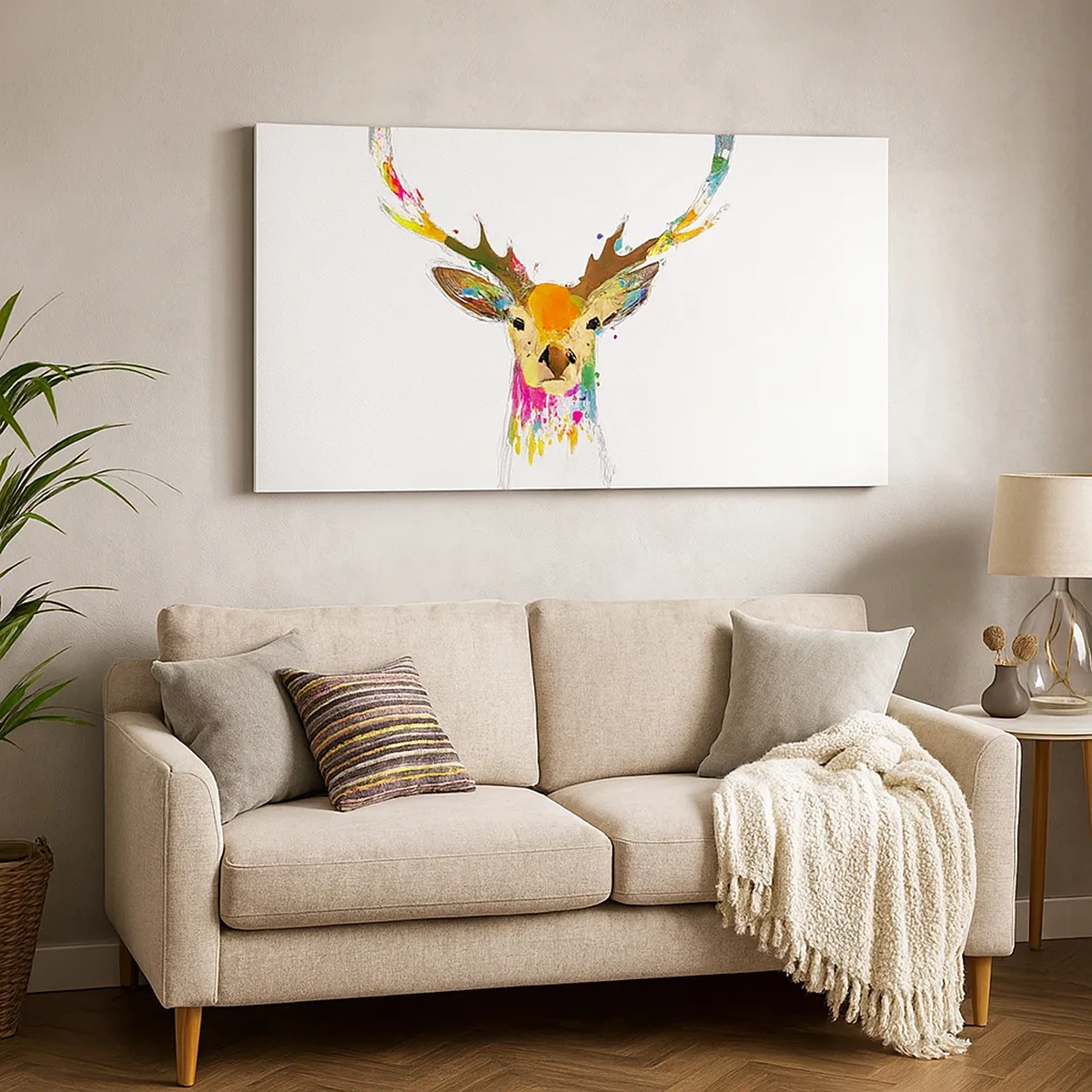 Obraz na płótnie - Łagodny jelonek skąpany w kolorze - 30x30 cm