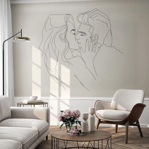 Fototapeta Premium Sand - Minimalistyczny rysunek całującej się pary - 100x70cm - Splątani uczuciem - Nowoczesna dekoracja ścienna do salonu, kuchni i sypialni ARTTOR