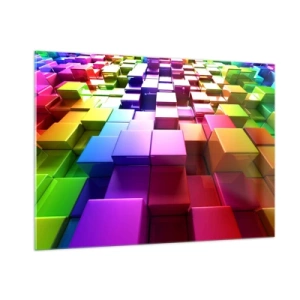 Obraz na szkle - Kolorowe sześciany tworzące trójwymiarowy abstrakcyjny wzór - 100x70cm - Op-artowe wespół w zespół - Nowoczesna dekoracja ścienna do salonu, kuchni i sypialni ARTTOR