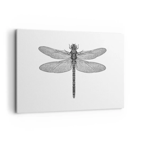 Obraz na płótnie - Czarno-biały rysunek ważki na białym tle w minimalistycznym stylu - 120x80cm - Precyzja natury - Nowoczesna dekoracja ścienna do salonu, kuchni i sypialni ARTTOR