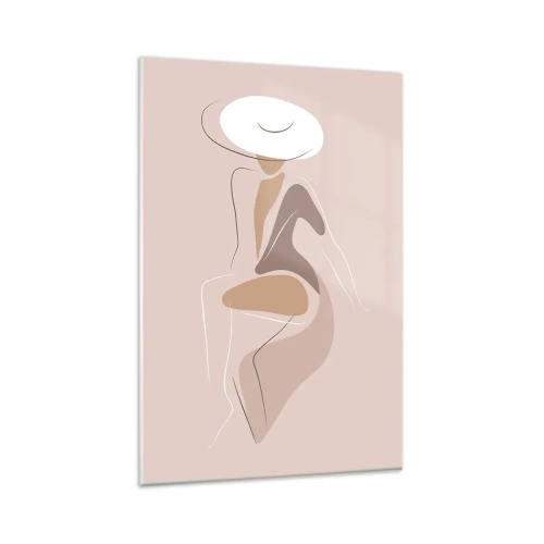 Obraz na szkle - Minimalistyczna sylwetka kobiety w kapeluszu - 80x120cm - Damą być - Nowoczesna dekoracja ścienna do salonu i sypialni ARTTOR