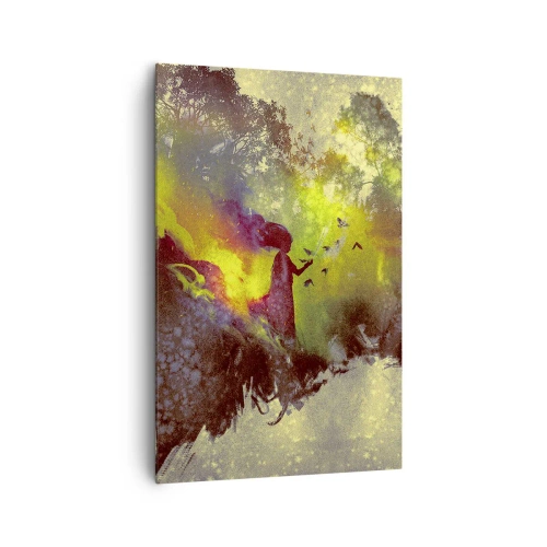 Obraz na płótnie - Artystyczna sylwetka kobiety z naturą w tle - 80x120cm - Matka Natura - Nowoczesna dekoracja ścienna do salonu i sypialni ARTTOR