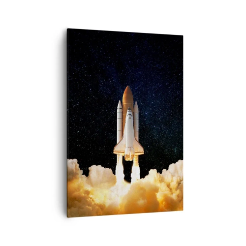 Obraz na płótnie - Startująca rakieta kosmiczna na tle gwiaździstego nieba - 70x100cm - Ad astra! - Nowoczesna dekoracja ścienna do salonu i sypialni ARTTOR