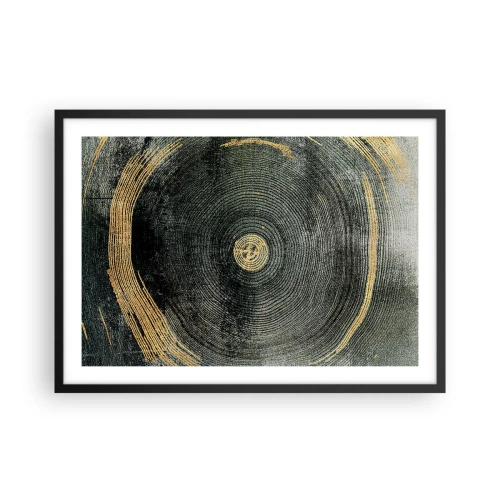 Plakat w czarnej ramie - Koncentryczne kręgi z akcentami złota - 70x50cm - Zmiana i trwanie - Nowoczesna dekoracja ścienna do salonu i sypialni ARTTOR
