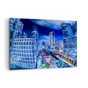 Obraz na płótnie - Nocna panorama miasta z drapaczami chmur i światłami ulic - 100x70cm - Rytmy nocnego miasta - Nowoczesna dekoracja ścienna do salonu, kuchni i sypialni ARTTOR