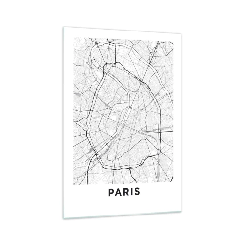 Obraz na szkle - Minimalistyczna mapa miasta w czerni i bieli - 70x100cm - Kwiat Paryża - Nowoczesna dekoracja ścienna do salonu i sypialni ARTTOR