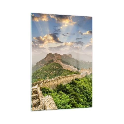 Obraz na szkle - Wielki Mur Chiński w górzystym krajobrazie - 50x70cm - Nieprzemijająca wielkość - Nowoczesna dekoracja ścienna do salonu, kuchni i sypialni ARTTOR
