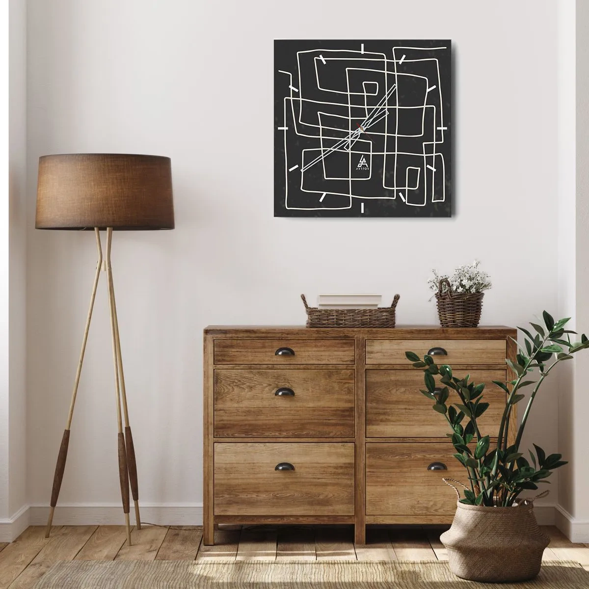 Zegar ścienny - Abstrakcyjny wzór geometryczny na ciemnym tle - 30x30cm - Nie taki prosty - Nowoczesna dekoracja ścienna do salonu i sypialni ARTTOR