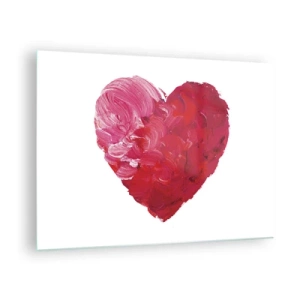 Obraz na szkle - Abstrakcyjne serce malowane czerwonymi pociągnięciami - 70x50cm - All you need is love - Nowoczesna dekoracja ścienna do salonu i sypialni ARTTOR