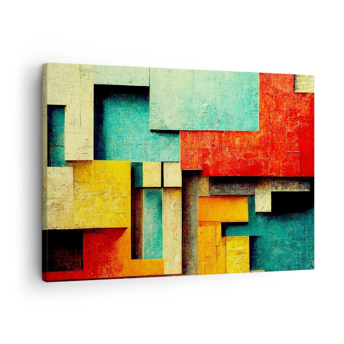 Obraz na płótnie - Abstrakcyjne geometryczne kształty w żywych kolorach - 70x50cm - Festiwal kątów prostych - Nowoczesna dekoracja ścienna do salonu i sypialni ARTTOR