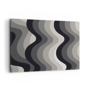 Obraz na płótnie - Czarno-białe faliste wzory w odcieniach szarości - 100x70cm - Fala za falą - Nowoczesna dekoracja ścienna do salonu, kuchni i sypialni ARTTOR