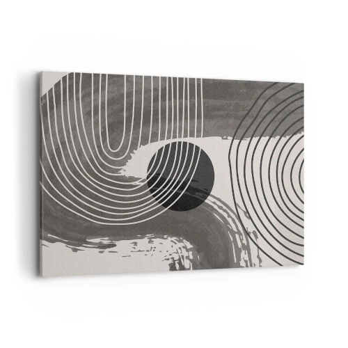 Obraz na płótnie - Geometryczne linie i owale w monochromatycznych odcieniach - 100x70cm - Owal zwycięża - Nowoczesna dekoracja ścienna do salonu, kuchni i sypialni ARTTOR